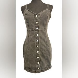 Forever 21 Black Fitted Bodycon Sleeveless Denim Dress - Size MEDIUM